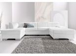 Wohnlandschaft DOMO COLLECTION "Star, zeitloses und elegantes Design, viel Platz, Breite 304cm, U-Form", weiß, B:304cm H:74cm T:82cm, Struktur (90% Polyester und 10% Polyacryl);Kunstleder Softlux;Microfaser Primabelle (100% Polyester), Sofas, Wohnlandschaft, fester Sitzkomfort, wahlweise mit Bettfunktion