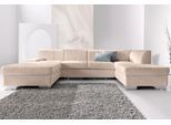 Wohnlandschaft DOMO COLLECTION "Star, zeitloses und elegantes Design, viel Platz, Breite 304cm, U-Form", beige (natur), B:304cm H:74cm T:82cm, Struktur (90% Polyester und 10% Polyacryl);Kunstleder Softlux;Microfaser Primabelle (100% Polyester), Sofas, Wohnlandschaft, fester Sitzkomfort, wahlweise mit Bettfunktion
