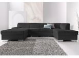Wohnlandschaft DOMO COLLECTION "Star, zeitloses und elegantes Design, viel Platz, Breite 304cm, U-Form", schwarz, B:304cm H:74cm T:82cm, Struktur (90% Polyester und 10% Polyacryl);Kunstleder Softlux;Microfaser Primabelle (100% Polyester), Sofas, Wohnlandschaft, fester Sitzkomfort, wahlweise mit Bettfunktion