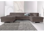 Wohnlandschaft DOMO COLLECTION "Star, zeitloses und elegantes Design, viel Platz, Breite 304cm, U-Form", grau, B:304cm H:74cm T:82cm, Struktur (90% Polyester und 10% Polyacryl);Kunstleder Softlux;Microfaser Primabelle (100% Polyester), Sofas, Wohnlandschaft, fester Sitzkomfort, wahlweise mit Bettfunktion