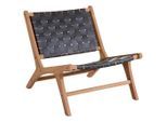 Livetastic Sessel, Natur, Holz, Leder, Echtleder, Rindleder, Teakholz, vollmassiv, 65x68x78 cm, Wohnzimmer, Sessel, Sonstige Sessel