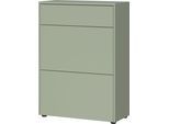 Schuhschrank GERMANIA "Binetto", taupegrün, navarra, eiche, nachbildung, B:70cm H:99cm T:34cm, Holzwerkstoff, Schränke, Schuhschrank, Schuhschrank mit einer Schublade, zwei Klappen und Push-to-open Tech.