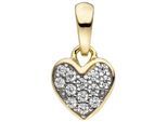 Herzanhänger JOBO "Anhänger Herz 8,3 mm", gelbgold 375, weiß, Schmuckanhänger, Mädchen, Gelbgold 375, 9 Karat 375 Gold bicolor mit Zirkonia
