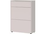 Schuhschrank GERMANIA "Binetto", kaschmir, navarra, eiche, nachbildung, B:70cm H:99cm T:34cm, Holzwerkstoff, Schränke, Schuhschrank, Schuhschrank mit einer Schublade, zwei Klappen und Push-to-open Tech.