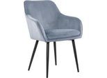 Armlehnstuhl SALESFEVER "Komfortabler Esszimmerstuhl mit Stil", grau (hellgrau, schwarz, schwarz), B:61cm H:85cm T:45cm, Samt (100% Polyester), Metall, Stühle, Armlehnstuhl, mit Diamantsteppung auf der Rückseite