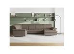 Wohnlandschaft DOMO COLLECTION "Franzi optional mit Bettfunktion, Bettkasten & Kopfteilverstellung", beige (beige, braun), B:352cm H:81cm T:214cm, Flachgewebe (100% Polyester);Chenille (100% Polyester), Sofas, Wohnlandschaft, U-Form, Recamiere rechts, beige-braun, B/T: 352/214 cm