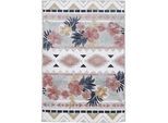 Teppich CARPETFINE "Deja 101", bunt (multi), B:120cm H:4mm L:170cm, Polypropylen, Teppiche, Teppich, robustes Flachgewebe, Floral Palmenblätter, In- und Outdoor, Läufer