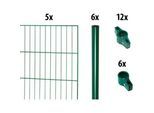 Einstabmattenzaun GARDEN 'N' MORE "mit Rundpfosten", grün, H:125cm L:10cm, Kunststoff, Stahl, Zaunelemente, 5 Elemente für 10 m, LxH: 200 x 125 cm, mit 6 Pfosten