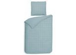Wendebettwäsche HECKETT & LANE "Diamante", blau (sphere blau), B/L: 155cm x 220cm, 1 Stk., 1 Stk., Mako-Satin, B/L: 80cm x 80cm, 2 Stk., Mako-Satin, Obermaterial: 100% Baumwolle, Bettwäsche, Wendebettwäsche, kariert, hochwertiges Mako-Satin, Bettwäsche ab 135x200 cm.