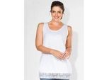 Longtop SHEEGO, Damen, Gr. 50, weiß, 100% Baumwolle, Spitze am Saum:10% Elasthan, 90% Polyester, unifarben, Rundhals, Tops