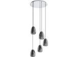 EGLO Hängeleuchte "ALOBRASE", schwarz (chromfarben, schwarz, transparent), 5, Ø 54cm, Leuchten, chrom / Ø54 x H150 cm / Pendellampe / Esstischlampe / Küche, Hängeleuchte