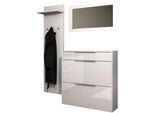Garderoben-Set BORCHARDT MÖBEL "Oliva, Hängeschuhschrank, Spiegel, Garderobenpaneel", schwarz (weiß, weiß hochglanz), Holzwerkstoff, Kastenmöbel-Sets