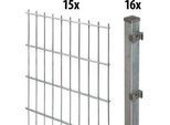 Doppelstabmattenzaun GARDEN 'N' MORE "Standard", grau (feuerverzinkt), H:100cm L:30cm, Kunststoff, Stahl, Zaunelemente, 15 Elemente für 30 m, LxH: 200 x 103 cm, mit 16 Pfosten