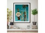 Bild QUEENCE "SURF SHOP", blau (farbe rahmen: schwarz, farbe bild(er): blau), B:30cm H:40cm, Acrylglas, Holz, Papier, Bilder, Bild, HD Premium Poster-Druck inkl. Holzrahmen