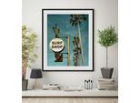 Bild QUEENCE "SURF SHOP", blau (farbe rahmen: schwarz, farbe bild(er): blau), B:40cm H:50cm, Acrylglas, Holz, Papier, Bilder, Bild, HD Premium Poster-Druck inkl. Holzrahmen