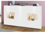 Sideboard HOME AFFAIRE "Real,Vitrine,Kommode,Schrank, komplett hochglanz lackiert", weiß (weiß hochglanz), B:150cm H:81cm T:40cm, Sideboards, Sideboard, weiß Hochglanz lackiert mit 3 Türen davon 2 Glastüren, Breite 150