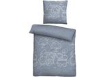 Kinderbettwäsche BIBERNA "0840521", blau, B/L: 135cm x 200cm, 1 Stk., 1 Stk., Flanell, B/L: 80cm x 80cm, 2 Stk., Flanell, Obermaterial: 100% Baumwolle, Bettwäsche, kuschelig warm, samtweich, Melange, 100% Baumwolle, made in Germany