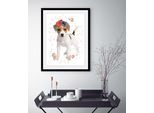 Bild QUEENCE "Blumenhund", bunt (farbe rahmen: schwarz, farbe bild(er): bunt), B:40cm H:50cm, Acrylglas, Holz, Papier, Bilder, Bild, HD Premium Poster-Druck inkl. Holzrahmen