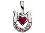Kettenanhänger JOBO "Anhänger Hufeisen Herz 9,1 mm", silber 925, rosa, Schmuckanhänger, Mädchen, Silber 925 (Sterlingsilber), Kettenanhänger, 925 Silber mit 5 rosa Zirkonia