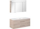 Waschtisch FACKELMANN "Waschplatz-Set B.Clever", braun (korpus und fronten optik alaska esche, optik alaska esche), B:120cm T:46cm, Waschtische, Waschtisch, 3-teilig