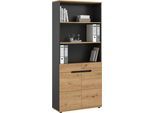 Aktenschrank HOME AFFAIRE "REHAT, Büroschrank", schwarz (basalt grau, artisan eiche nachbildung), B:80cm H:190cm T:37cm, FSC-zertifizierter Holzwerkstoff, Schränke, Aktenschrank, 5 Fächer, 3 feste & 1 variabler Boden, Höhe: 190cm, Breite: 80cm