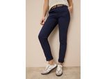 Chinohose AJC, Damen, Gr. 42, N-Gr, blau (marine), Web, Obermaterial: 98% Baumwolle, 2% Elasthan, kontrastfarbene Details, unifarben, gerade, unten schmal lang, Hosen Chinohose, in lässiger Form mit konstrastfarbendem Gürtel, Topseller
