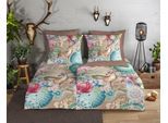 Wendebettwäsche HIP "Hebe", bunt (multi), B/L: 155cm x 220cm, 1 Stk., 1 Stk., Biber, B/L: 80cm x 80cm, 2 Stk., Biber, Obermaterial: 100% Baumwolle, Bettwäsche, Wendebettwäsche, Biber, 135x200, Warm, Weich, Wendeoptik, Reißverschluss, Reh, Sand