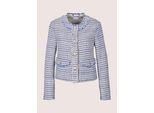 Jackenblazer MADELEINE "Blazer Tweed-Blazer mit Fransendetails", Damen, Gr. 40, weiß (wollweiß, azurblau, multicolor), Obermaterial: 37% Baumwolle CO. 34% Polyester PES. 24% Viskose CV. 2% Polyacryl PAN. 2% sonstige Fasern AF., Modern, gerade, Blazer, Fransendetails