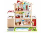 Puppenhaus HAPE "Puppen-Villa", bunt, Puppenhäuser, KinderB:81cm H:73cm T:29cm, Holz, Puppenhaus, inkl. Puppenmöbel, B:81cm H:73cm T:29cm
