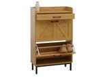 Schuhkipper MCW-P45, Schuhregal Schuhschrank, 2 Kippfächer Ablage Schublade MDF 95x60x24cm ~ Bambus-Optik