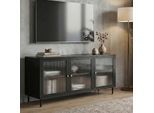 TV-Rack MCW-O87, Lowboard TV-Schrank Sideboard Türen Staufächer Industrial Metall Schilfglas 58x120x40cm ~ schwarz