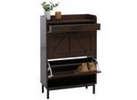Schuhkipper MCW-P45, Schuhregal Schuhschrank, 2 Kippfächer Ablage Schublade MDF 95x60x24cm ~ Walnuss-Optik