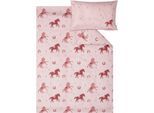 Kinderbettwäsche S.OLIVER "Satinbettwäsche s.Oliver Junior Pferde", rosa, B/L: 100cm x 135cm, 1 Stk., 1 Stk., Mako-Satin, B/L: 60cm x 40cm, 2 Stk., Mako-Satin, Obermaterial: 100% Baumwolle, Bettwäsche, mit Pferden und Sternen