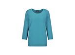 Rundhalspullover GOLDNER "Kurzgröße Halbarm Baumwollpullover mit Struktur", Damen, Gr. 24, blau (türkis), Obermaterial: 100% Baumwolle CO., Modisch, Pullover Rundhalspullover, Rundhalsausschnitt