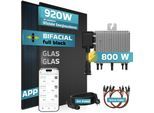 SUNNIVA® 920W Balkonkraftwerk BIFAZIAL FULLBLACK komplett Steckdose DEYE 800W Wechselrichter, PV Solaranlage, 2x 460W Glas-Glas Solarmodule, inkl. 5m Kabel, Bluetooth WIFI, Komplettset