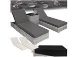 tectake® 2er Set Aluminium Rattan Sonnenliegen, wetterfest und UV-beständig, Tisch mit Staufach, inklusive 2 Bezugssets und Schutzhülle