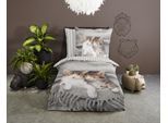 Kinderbettwäsche "Snooze", grau, B/L: 135cm x 200cm, 1 Stk., 1 Stk., Microfaser, B/L: 80cm x 80cm, 2 Stk., Microfaser, Obermaterial: 100% Polyester, PURE LUXURY COLLECTION, Bettwäsche, Mikrofaser, 135x200, Pflegeleicht, Reißverschluss, Wende, Kind, Katze