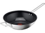 Wok TEFAL "Nordica, beschichtete Wokpfanne Induktion Ø 28 cm, Thermo-Signal", grau (edelstahl), B:29,4cm H:11,5cm L:54,8cm Ø:28cm, Pfannen, Wok, minimalistisches Design, robuster Griff, für alle Herdarten, H87119