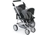 Puppen-Zwillingsbuggy CHIC2000 "Vario, Jeans Grey", grau (jeans grau), Puppenwagen, KinderB:71cm H:79cm T:71cm, Kunststoff, Metall, Stoff, Puppen-Zwillingsbuggy, B:71cm H:79cm T:71cm