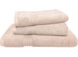 Handtuch Set DYCKHOFF "Siena", beige (champagner), 3 Stk., Frottier, Frottier, Obermaterial: 100% Baumwolle, Handtuch-Sets, Handtuch Set, mit Bordüre; 2 Handtücher (50x100cm), 1 Duschtuch (70x140cm)