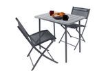 VCM 3-teilig Balkonmöbel Set, Gartentisch 80x55 cm mit 2 Klappstühlen, Metall & Textilene, wetterbeständig, platzsparend für Balkon & Terrasse, Sumila