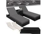 tectake® 2er Set Aluminium Rattan Sonnenliegen, wetterfest und UV-beständig, Tisch mit Staufach, inklusive 2 Bezugssets und Schutzhülle