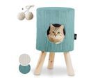 Rohrschneider ® Tierhöhle Cord mit Holz-Füße inkl. Gratis-Spielkugel 2er-Set türkis