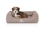 Knuffelwuff Orthopädisches Wasserabweisendes Hundebett Leon aus Velours mit Handwebcharakter beige/ grau M-L