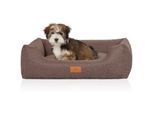 Knuffelwuff Hundebett Lotte aus Velours mit feinem Handwebcharakter braun/ grau M-L