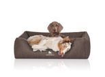Knuffelwuff Orthopädisches Hundebett Tampa aus laser-gestepptem Kunstleder braun/ grau XL