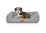 Knuffelwuff Hundebett Emma aus Velours mit feinem Handwebcharakter in Pastellfarben petrol M-L