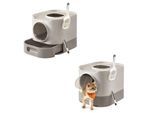 FEANDREA 2er Katzentoilette mit Deckel ausziehbares Tablett beige