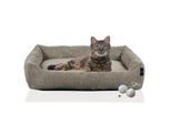 Rohrschneider ® Katzenbett waschbar mit Gratis-Beigabe, robuster Breit-Cordstoff taupe