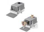 FEANDREA 2er Edelstahl Katzentoilette XL mit Deckel 2 Eingängen grau